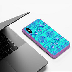 Чехол iPhone XS Max матовый Гжель на бирюзовом фоне, цвет: 3D-фиолетовый — фото 2