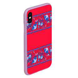 Чехол iPhone XS Max матовый Голубая гжель на красном фоне, цвет: 3D-сиреневый — фото 2