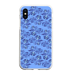 Чехол iPhone XS Max матовый Узоры гжель на голубом фоне, цвет: 3D-белый