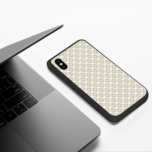 Чехол iPhone XS Max матовый Паттерн узоры светлый бежевый / 3D-Черный – фото 3