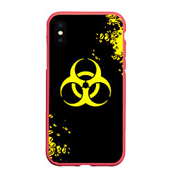 Чехол iPhone XS Max матовый Знак биологической опасности краски, цвет: 3D-красный