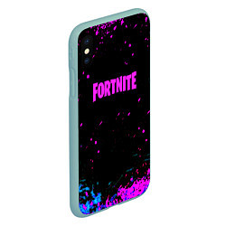 Чехол iPhone XS Max матовый Fortnite неоновые брызги красок, цвет: 3D-мятный — фото 2