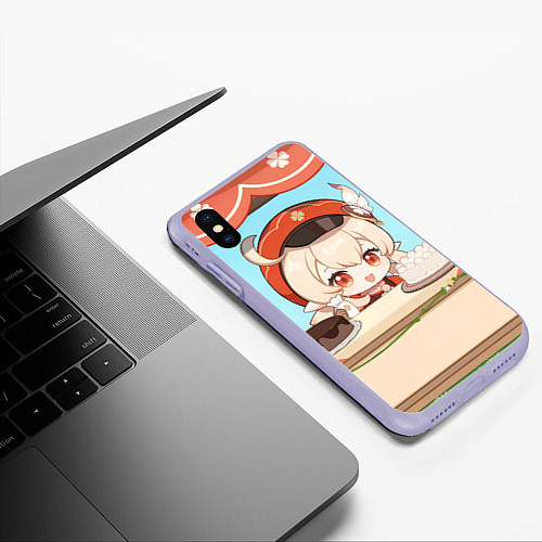 Чехол iPhone XS Max матовый Genshin Impact Кли cute chibi / 3D-Светло-сиреневый – фото 3