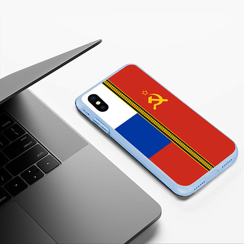 Чехол iPhone XS Max матовый Россия и СССР / 3D-Голубой – фото 3
