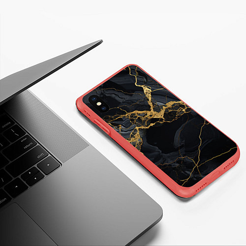 Чехол iPhone XS Max матовый Золотой путь на черном граните / 3D-Красный – фото 3