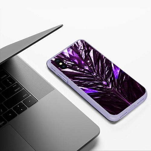 Чехол iPhone XS Max матовый Фиолетовые кристаллы и камень / 3D-Светло-сиреневый – фото 3