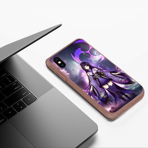 Чехол iPhone XS Max матовый Genshin Impact - character Raiden / 3D-Коричневый – фото 3