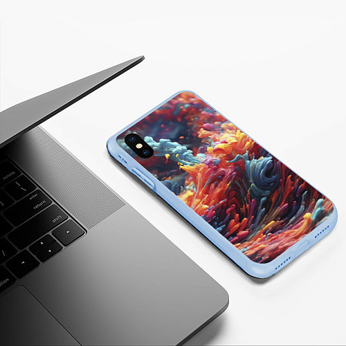 Чехол iPhone XS Max матовый Многоцветный дым / 3D-Голубой – фото 3