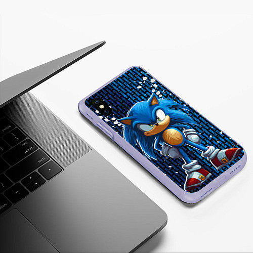 Чехол iPhone XS Max матовый Sonic - splash and logo / 3D-Светло-сиреневый – фото 3