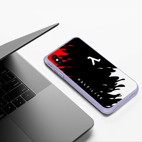 Чехол iPhone XS Max матовый Half life текстура огонь / 3D-Светло-сиреневый – фото 3