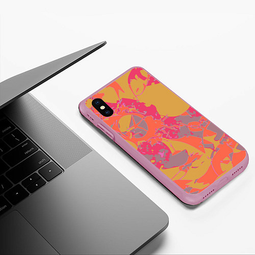 Чехол iPhone XS Max матовый Цветной яркий камуфляж / 3D-Розовый – фото 3