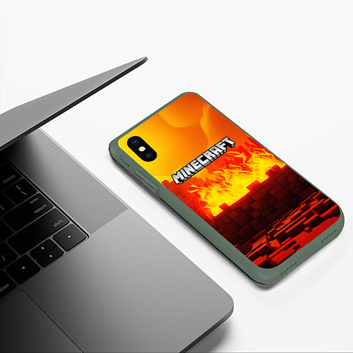 Чехол iPhone XS Max матовый Minecraft огненная стена / 3D-Темно-зеленый – фото 3