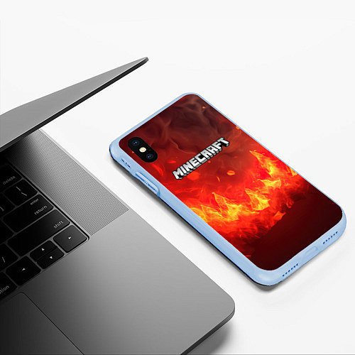 Чехол iPhone XS Max матовый Minecraft logo fire / 3D-Голубой – фото 3