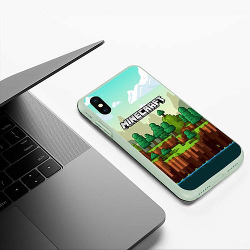 Чехол iPhone XS Max матовый Minecraft logo квадратный мир / 3D-Салатовый – фото 3