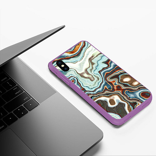 Чехол iPhone XS Max матовый Мраморная текстура / 3D-Фиолетовый – фото 3