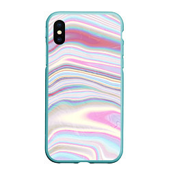 Чехол iPhone XS Max матовый Мрамор узор розово-голубой, цвет: 3D-мятный