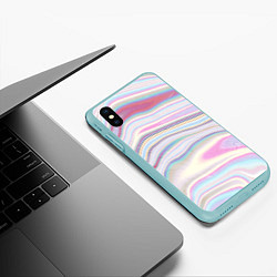 Чехол iPhone XS Max матовый Мрамор узор розово-голубой, цвет: 3D-мятный — фото 2