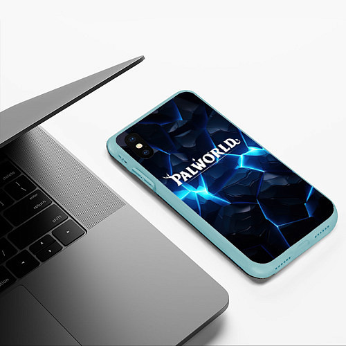 Чехол iPhone XS Max матовый Palworld logo blue ice / 3D-Мятный – фото 3