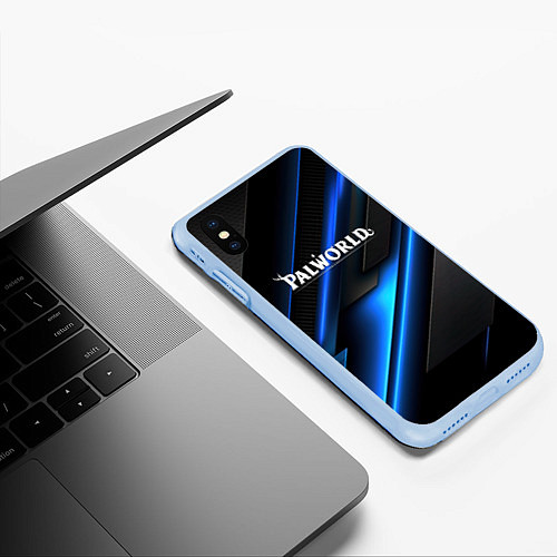 Чехол iPhone XS Max матовый Palworld logo blue neon abstract / 3D-Голубой – фото 3