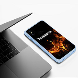 Чехол iPhone XS Max матовый Palworld логотип на черном фоне с огнем, цвет: 3D-голубой — фото 2