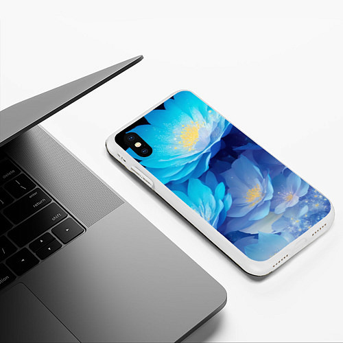 Чехол iPhone XS Max матовый Волшебные цветы блестящие / 3D-Белый – фото 3