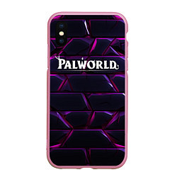 Чехол iPhone XS Max матовый Palworld логотип фиолетовые яркие плиты, цвет: 3D-розовый