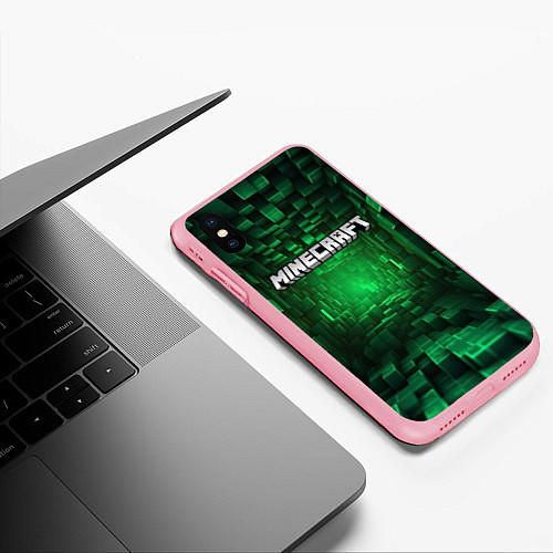 Чехол iPhone XS Max матовый Minecraft logo зеленые плитки / 3D-Баблгам – фото 3