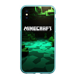 Чехол iPhone XS Max матовый Minecraft logo зеленый яркий мир, цвет: 3D-мятный