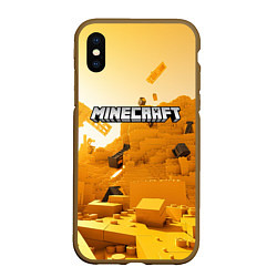 Чехол iPhone XS Max матовый Minecraft logo яркий желтый мир, цвет: 3D-коричневый