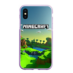 Чехол iPhone XS Max матовый Minecraft logo зеленый летний мир, цвет: 3D-сиреневый