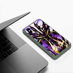 Чехол iPhone XS Max матовый Чёрно-жёлтая агрессивная абстракция на фиолетовом, цвет: 3D-темно-зеленый — фото 2