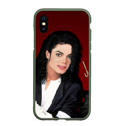 Чехол iPhone XS Max матовый Michael Jackson с пантерой и автографом, цвет: 3D-темно-зеленый