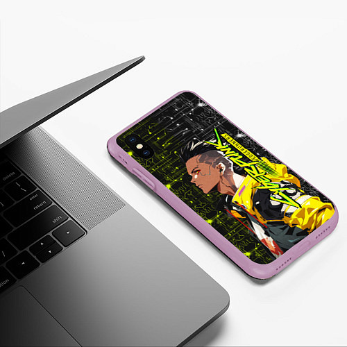 Чехол iPhone XS Max матовый David Martinez - Cyberpunk: Edgerunners / 3D-Сиреневый – фото 3