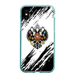 Чехол iPhone XS Max матовый Герб России краски черно белые, цвет: 3D-мятный
