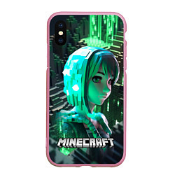 Чехол iPhone XS Max матовый Minecraft персонаж на острове, цвет: 3D-розовый