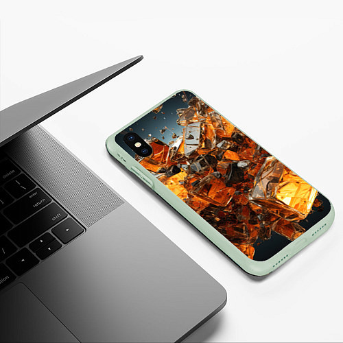 Чехол iPhone XS Max матовый Янтарный взрыв / 3D-Салатовый – фото 3