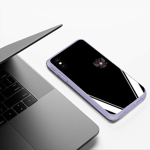 Чехол iPhone XS Max матовый Спортивная геометрия герб рф / 3D-Светло-сиреневый – фото 3