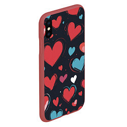 Чехол iPhone XS Max матовый Сердечный паттерн, цвет: 3D-красный — фото 2