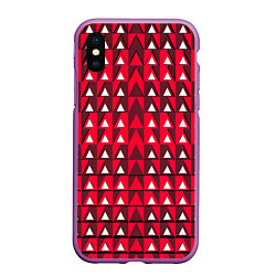 Чехол iPhone XS Max матовый Белые треугольники на красном фоне, цвет: 3D-фиолетовый
