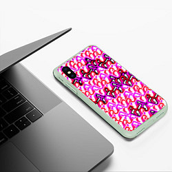 Чехол iPhone XS Max матовый Розовый узор и белая обводка, цвет: 3D-салатовый — фото 2