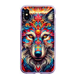 Чехол iPhone XS Max матовый Красочный волк, цвет: 3D-светло-сиреневый