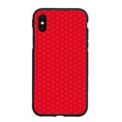 Чехол iPhone XS Max матовый Красные сердечки на красном фоне, цвет: 3D-черный