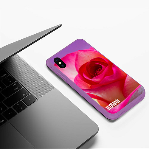 Чехол iPhone XS Max матовый Розовая роза - woman / 3D-Фиолетовый – фото 3
