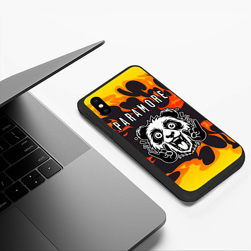 Чехол iPhone XS Max матовый Paramore рок панда и огонь / 3D-Черный – фото 3