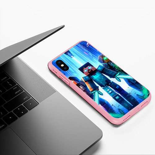 Чехол iPhone XS Max матовый Майнкрафт и киберпанк - коллаба / 3D-Баблгам – фото 3