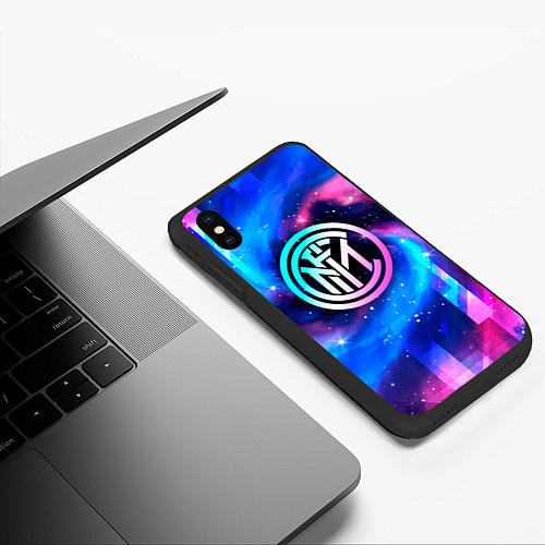 Чехол iPhone XS Max матовый Inter неоновый космос / 3D-Черный – фото 3