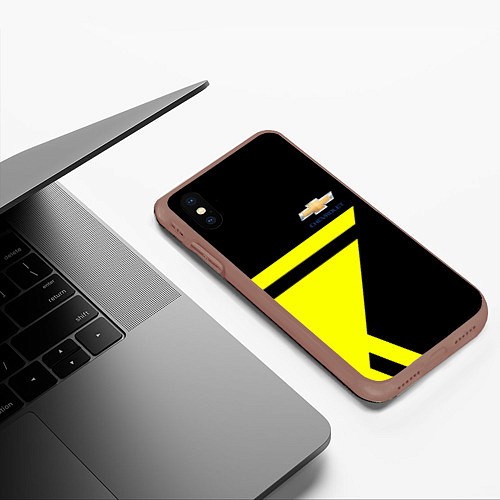 Чехол iPhone XS Max матовый Chevrolet yellow star / 3D-Коричневый – фото 3