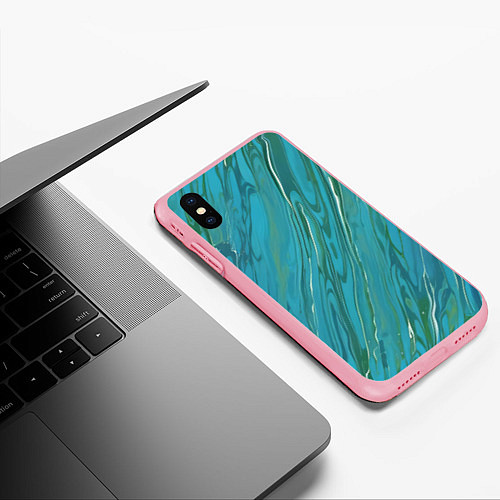 Чехол iPhone XS Max матовый Жидкая текстура оттенков морской волны / 3D-Баблгам – фото 3