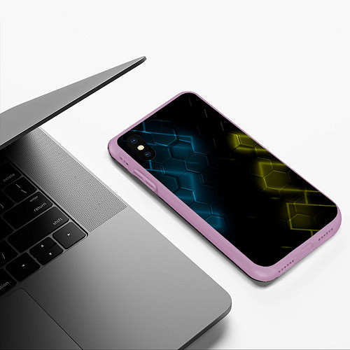 Чехол iPhone XS Max матовый Нано соты и неон / 3D-Сиреневый – фото 3