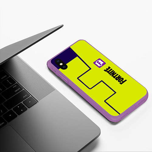 Чехол iPhone XS Max матовый Fortnite logo yellow game / 3D-Фиолетовый – фото 3